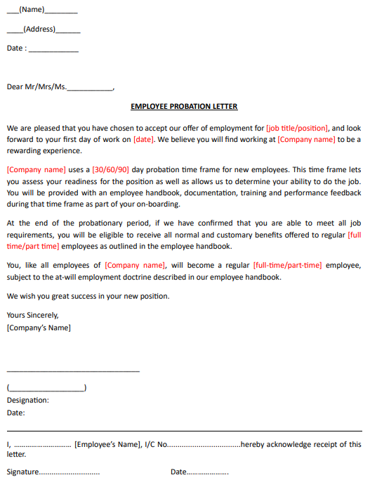 Probation Letter